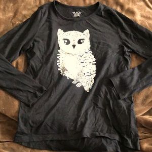 Sequined Owl long sleeve black tee shirt - girls - 16/XXL/TTG